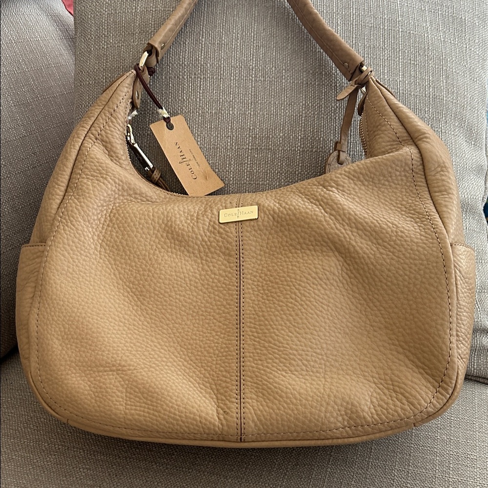 Cole Haan Pebbled Leather Hobo Bag in Tan